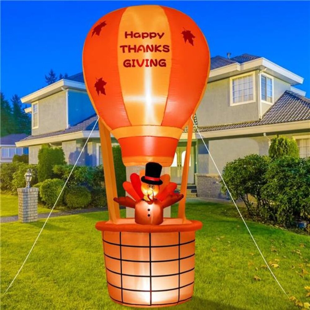 New 7FT Thanksgiving Inflatable Hot Air Balloon Turkey with Built-in LEDs for